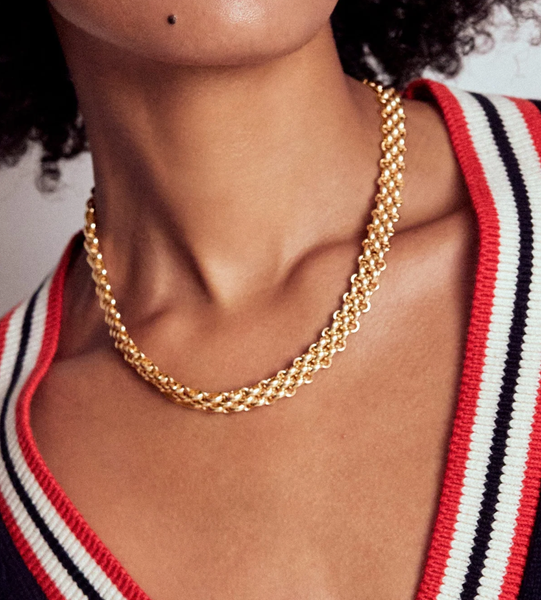 Estate Panther Chain Link Stainless Steel Necklace 14K Gold 