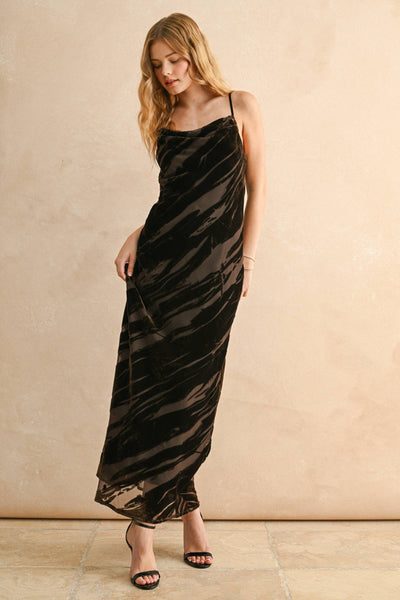 Suede Textured Fabric Long Dress: Brown
