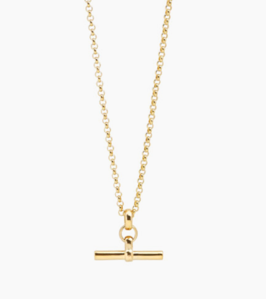 T Bar Toggle Steel 14K Gold or Two tone Necklace: Yellow Gold