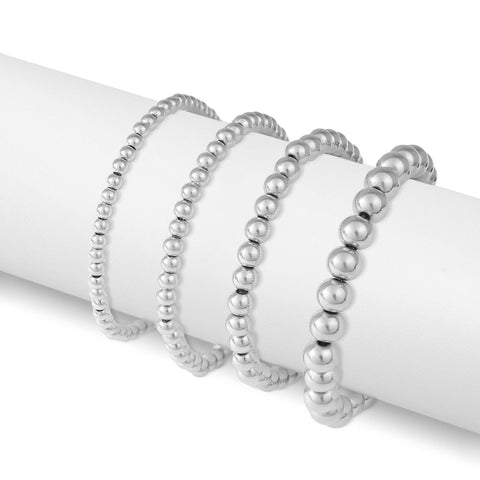 Waterproof Silver Bead Stretch Bracelet: 5mm