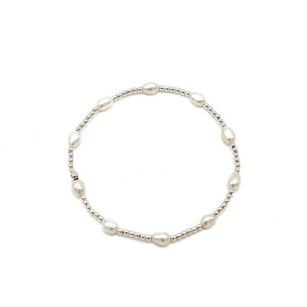 Petite Patterned Rice Pearl Bracelet with Sterling Silver Beads: 7"