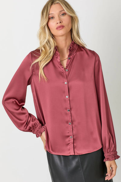 Ruffled Collar Blouse: Merlot