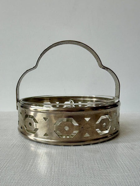 Vintage Silverplate & Glass Divided Relish Dish with Holder (KWW)