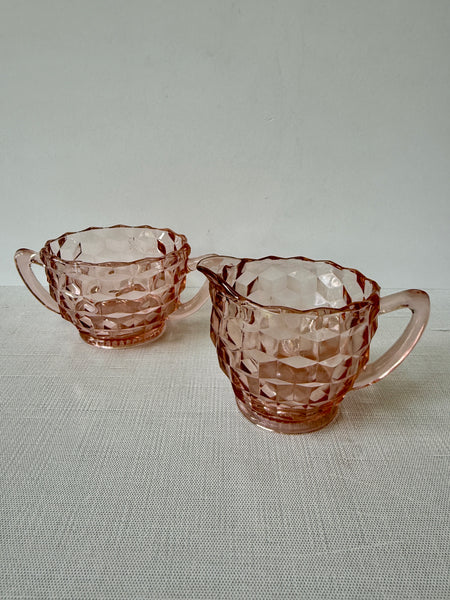 Jeannette Cube Pink Depression Glass Cream & Sugar (MWW)