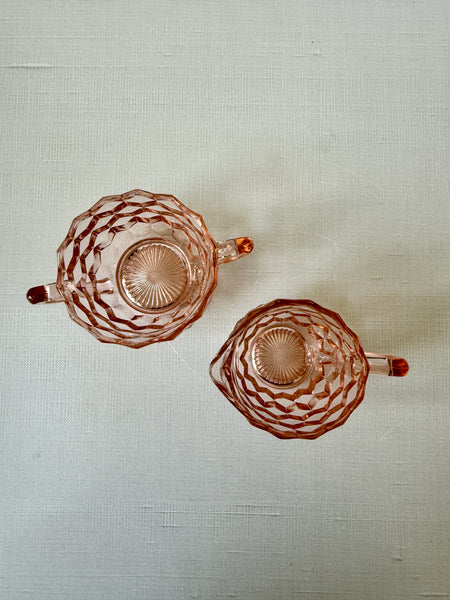 Jeannette Cube Pink Depression Glass Cream & Sugar (MWW)