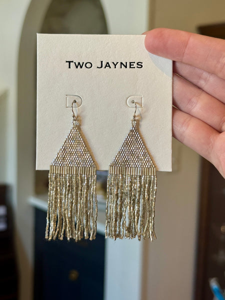 Beaded Diamond Fringe Earrings: Platinum