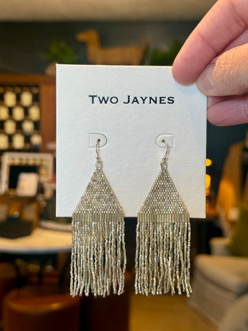 Beaded Diamond Fringe Earrings: Platinum