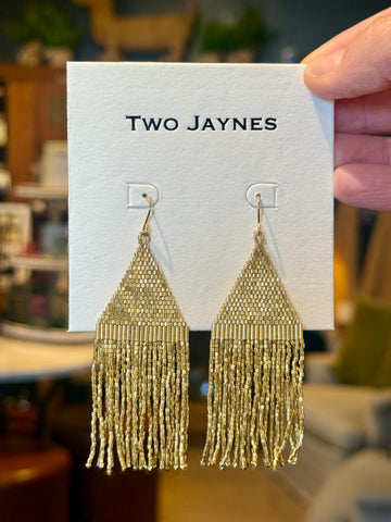 Beaded Diamond Fringe Earrings: Gold