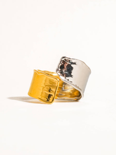 Textured Two Tone Open Ring - gold, silver, non-tarnish