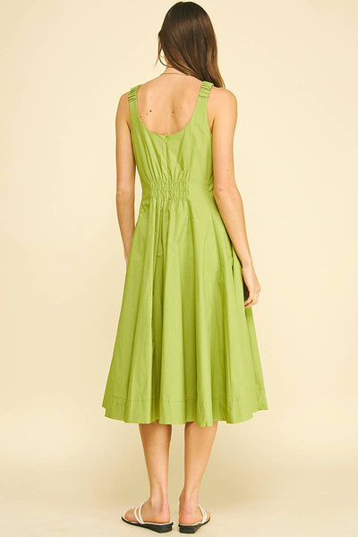 Fitted Bodice Flared Midi Dress - Matcha Green