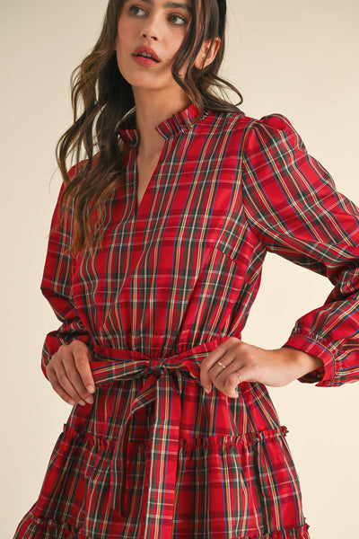 Plaid Mini Dress with Ruffle Trim