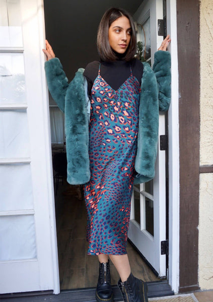 Retro Super Soft Faux Fur Coat: Vintage Pine / M