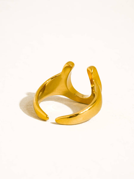 18K Gold Non-Tarnish CZ Horseshoe Ring: Yellow Gold / Maevric-Large