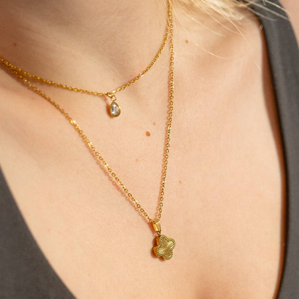 18K Gold PVD Stainless Steel Lucky Clover Charm Sunburst / PDL0270: Sunburst