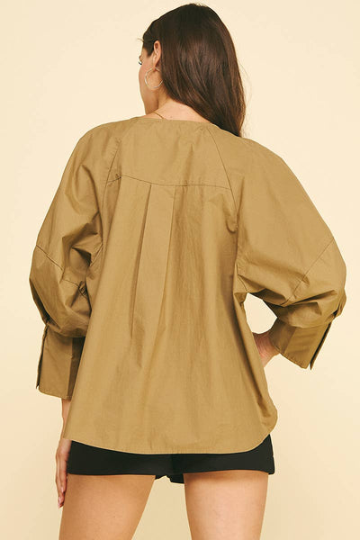 Button Down Blouse Top - Khaki