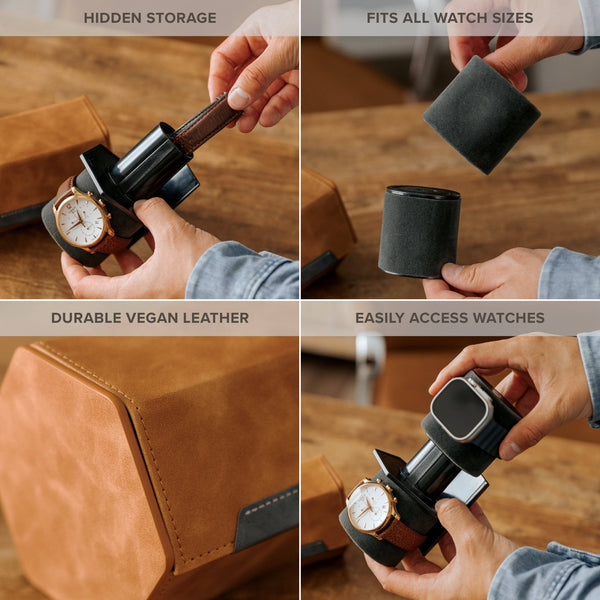 2-Slot Travel Watch Roll - Brown