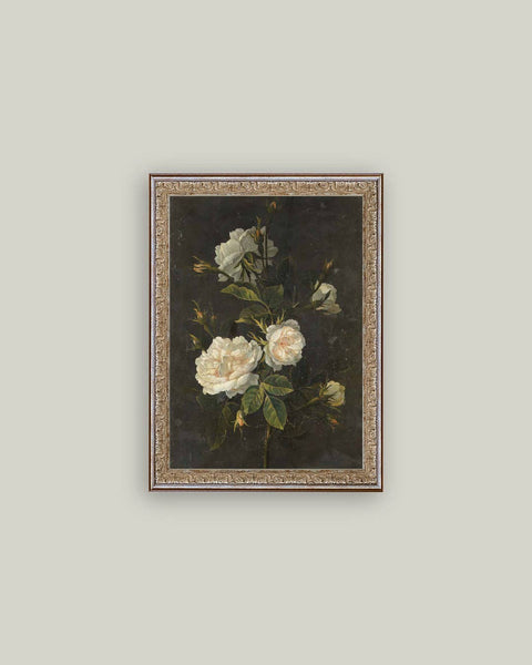 Moody Still Life Rose Framed Antique Art: 12x16