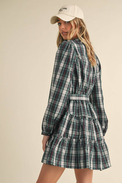 Plaid Mini Dress with Ruffle Trim