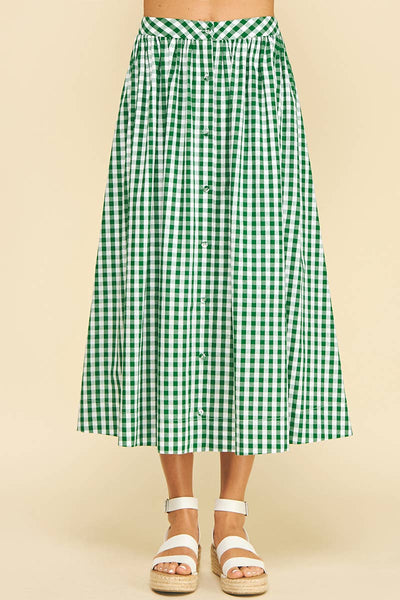 Gingham Button Down Skirt - Green