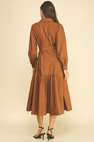 SOLID BUTTON DOWN TIERED MIDI DRESS - 7630D: INK / S