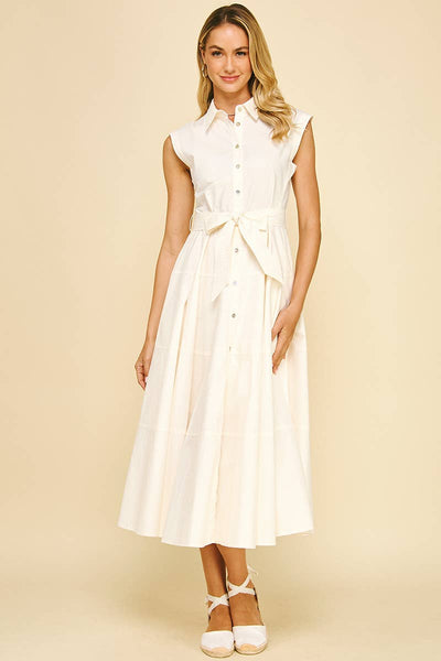 Button Down Midi Dress - Milk white