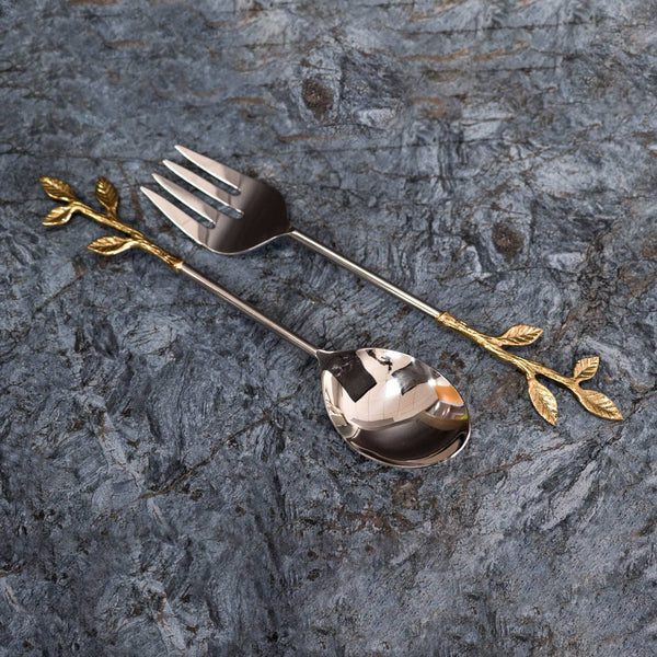 Gold Leaf Bud Salad Servers, pair