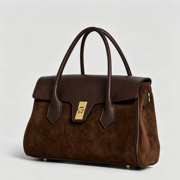Genuine Leather Bag with Suede Details: Brown