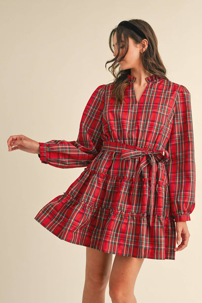 Plaid Mini Dress with Ruffle Trim