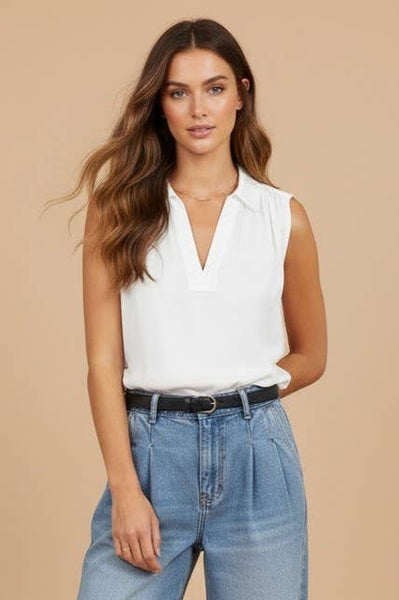 Neck Band Collar Top - Off White