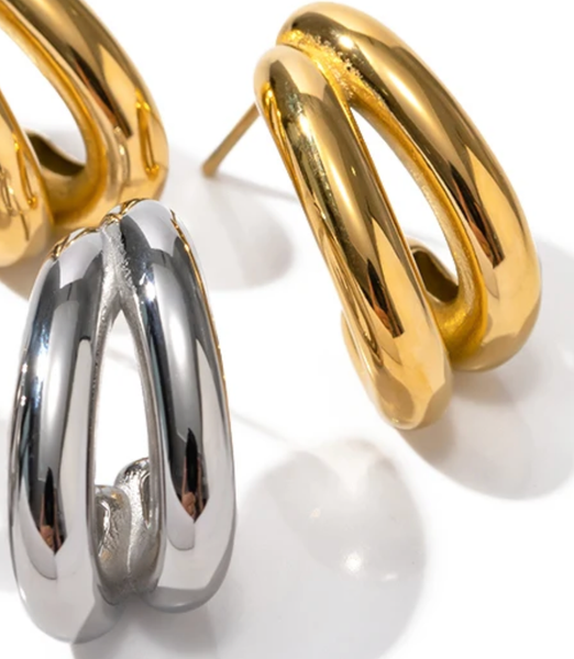 Flow- Double Hoop Earring- Steel Waterproof: Two Tone