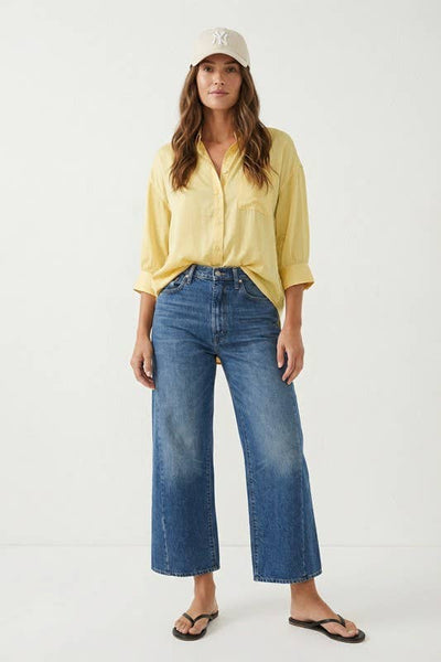 Oversized 3/4 Sleeve Button Up Blouse: Off White / S