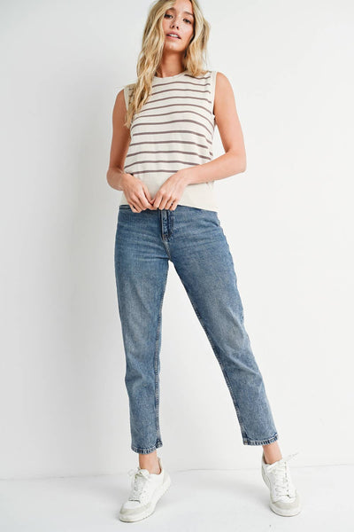 Striped Muscle Knit Tank Top - Black Stripe