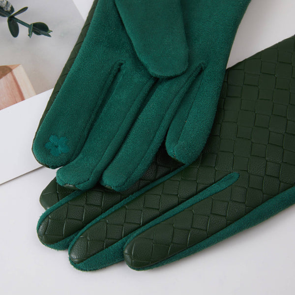 Woven Pattern Faux Leather Winter Gloves: Taupe
