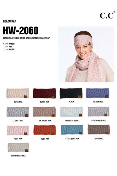 C.C Diagonal Stripe Crisscross Pattern Headwrap: Beige