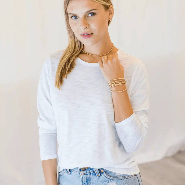 The Classic Tee in White - Long Sleeve: L