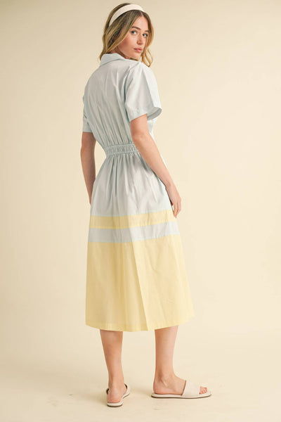 Button Down Midi Dress - Blue & Yellow