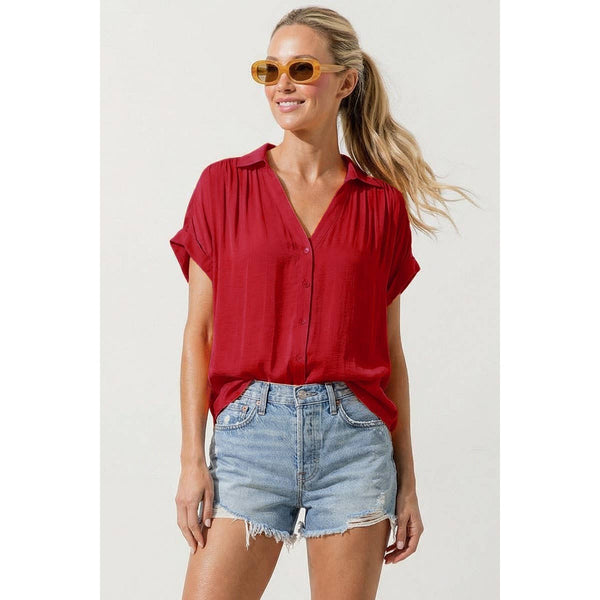 Short Sleeve Blouse: Wine / M