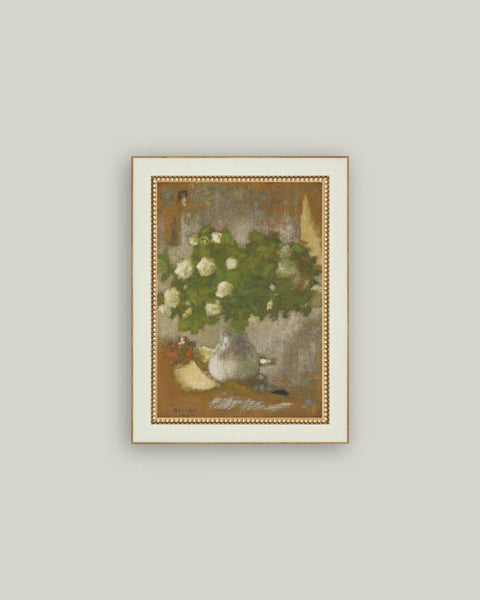 Snowball Flowers Framed Antique Art: 4x6