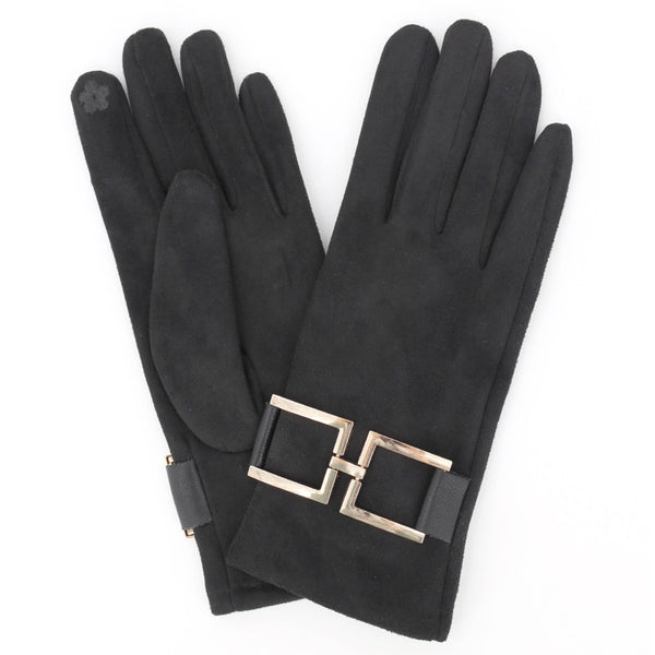 Square Buckle Accent Faux Suede Touchscreen Gloves: Taupe
