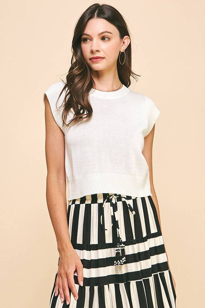 Cap Sleeve Knit Top - Pure White