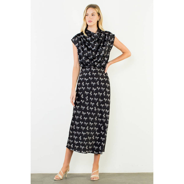 Satin Horse Print Skirt & Top Set: Brown