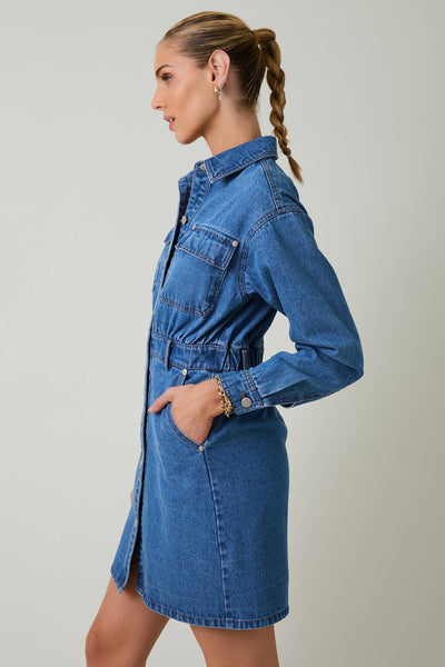 Long Sleeve Rivet Detail Mini Dress