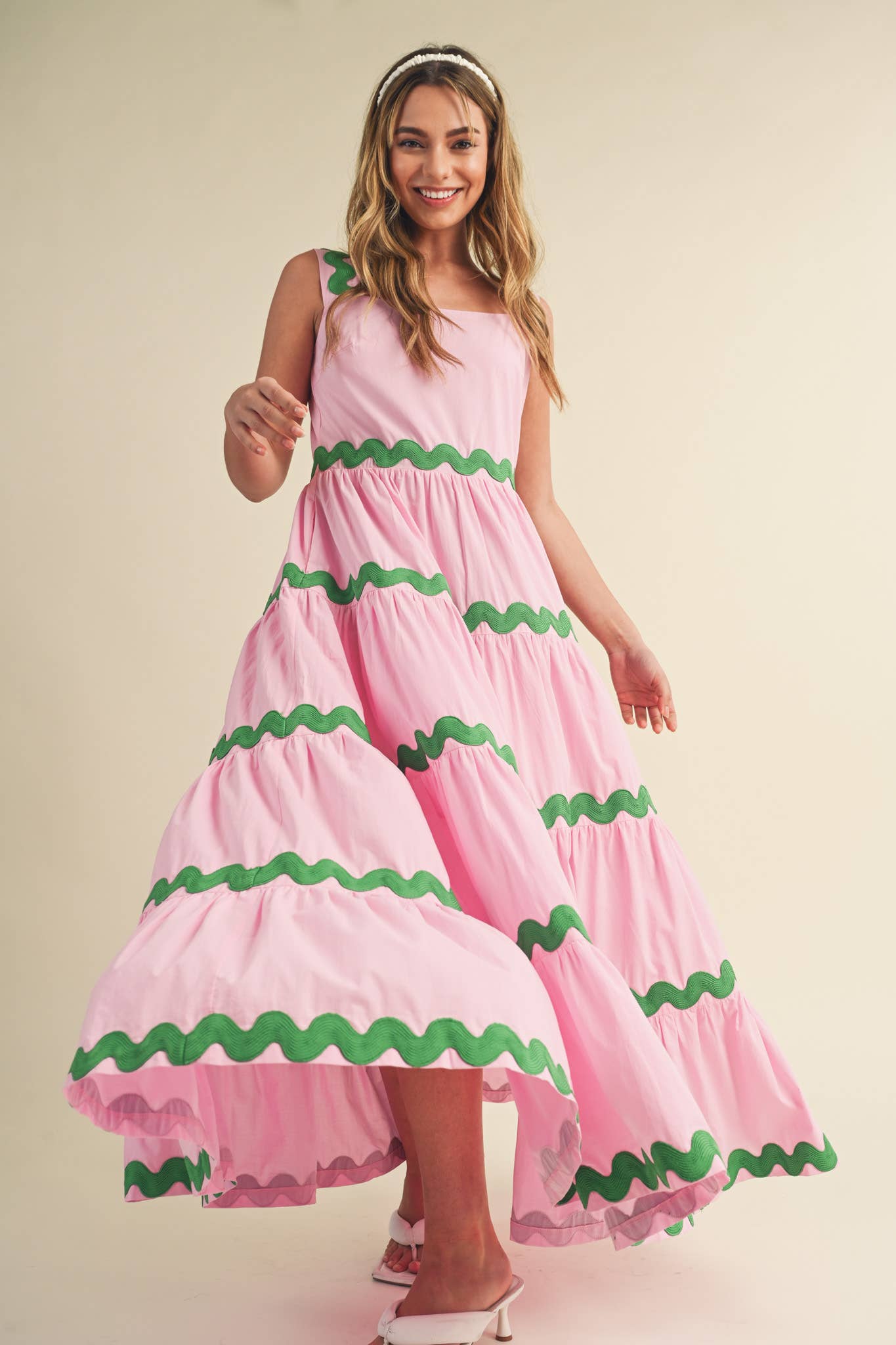 Ric Rac Midi Dress - Pink