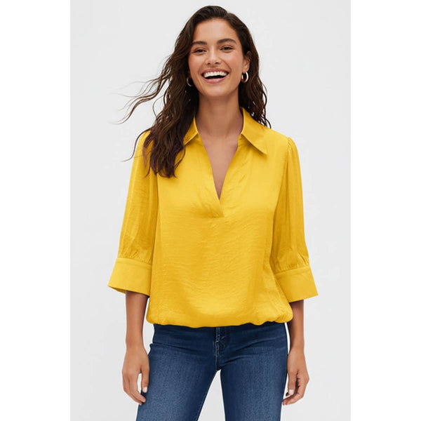 Half Sleeve Hi-lo Bubble Hem Blouse: Navy / S