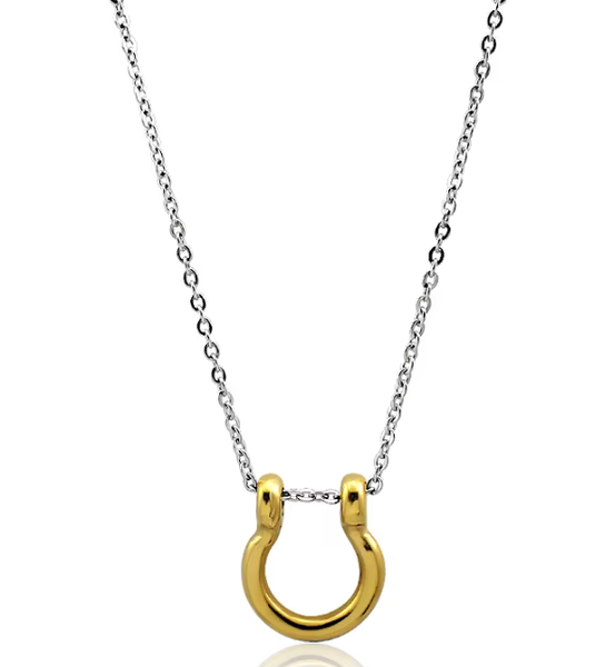 Horse Bit Horse Shoe Steel Stirup Chain Necklace: Silver