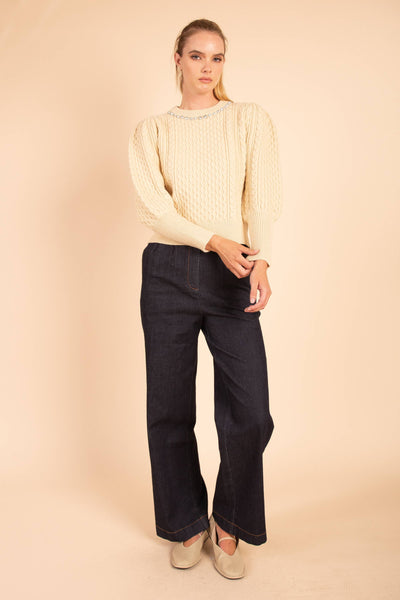Accent Neck Cable Knit Sweater