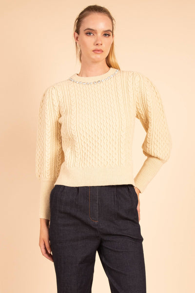 Accent Neck Cable Knit Sweater