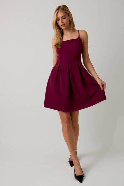 Square Neck Sleeveless Fit & Flare Midi Dress: Berry