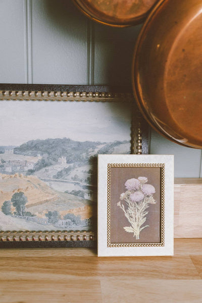 Lilac Dahlia on Brown Framed Antique Art: 4x6