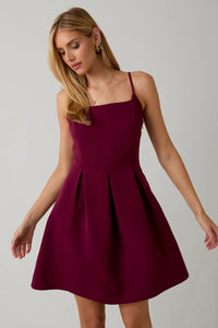 Square Neck Sleeveless Fit & Flare Midi Dress: Berry